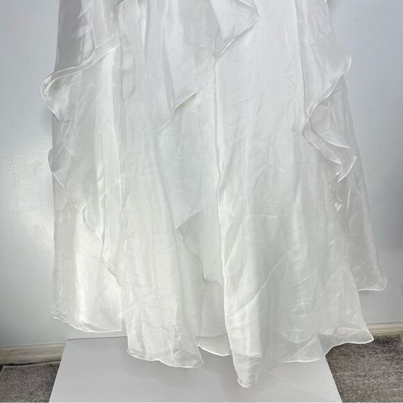 Mac Duggal 49541 Jewel Broach One Shoulder Cascade Layered Gown, White, Size 4 - Picture 6 of 13